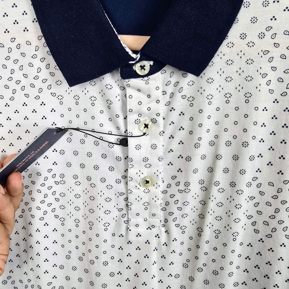 NWT Britches Sport by Samtex Mens Polo Shirt Medium White Grey Print 100% Cotton - Picture 3 of 8